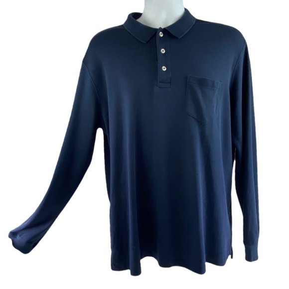 Land’s End Navy Blue Pima Cotton Henley Shirt size Large - Picture 1 of 5
